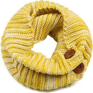 Mustard Wood Button Rib Knitted Cowl Scarf
